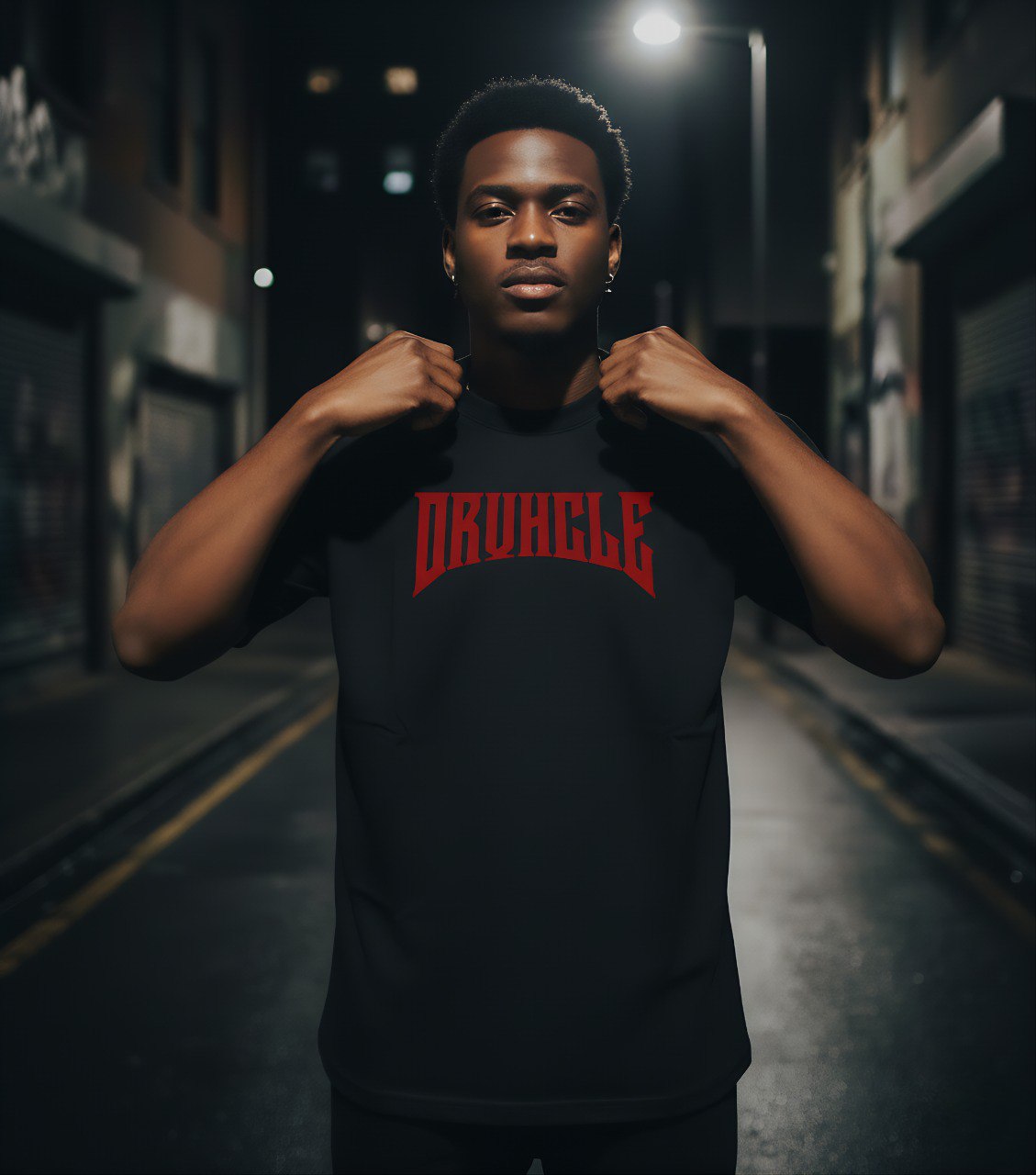 Camiseta Oversize Negra Texto Rojo