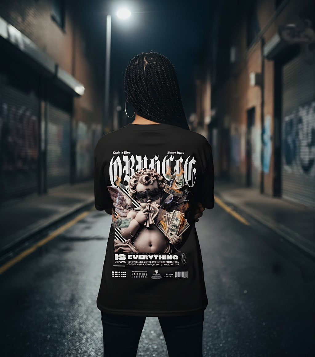 Camiseta Oversize Negra Texto Blanco