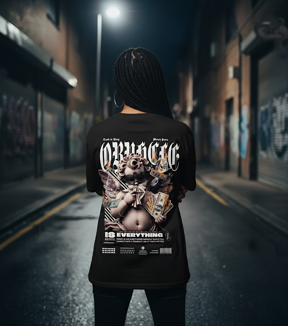 Camiseta Oversize Negra Texto Blanco