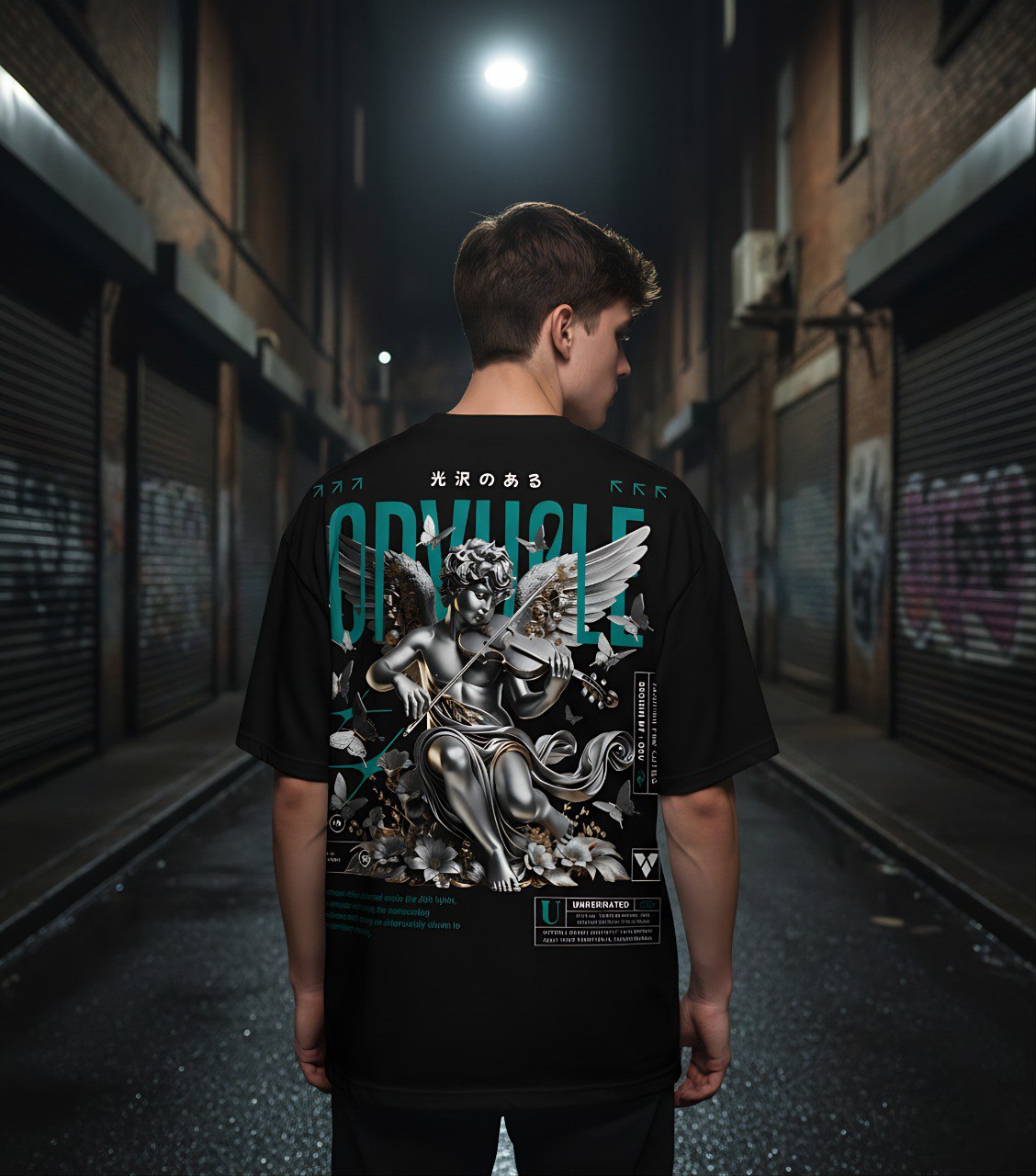 Camiseta Oversize Negra Texto Azul