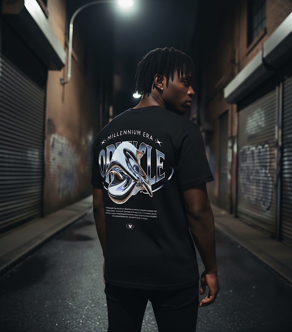 Camiseta Oversize Negra Texto Plateado