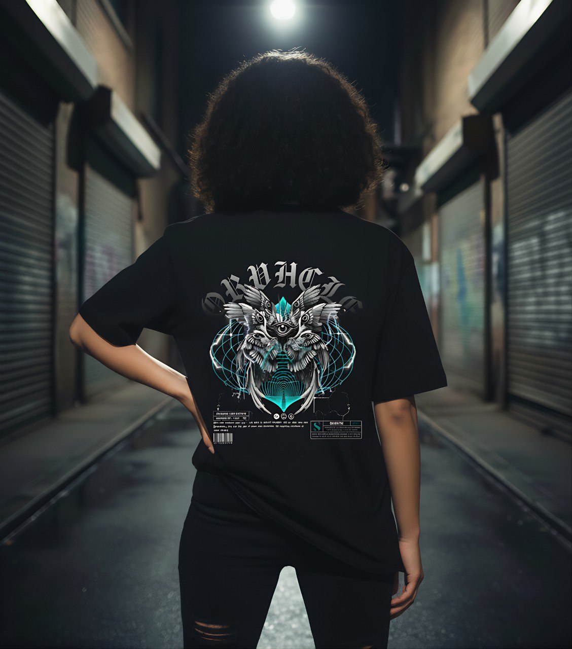 Camiseta Oversize Negra Texto Gris